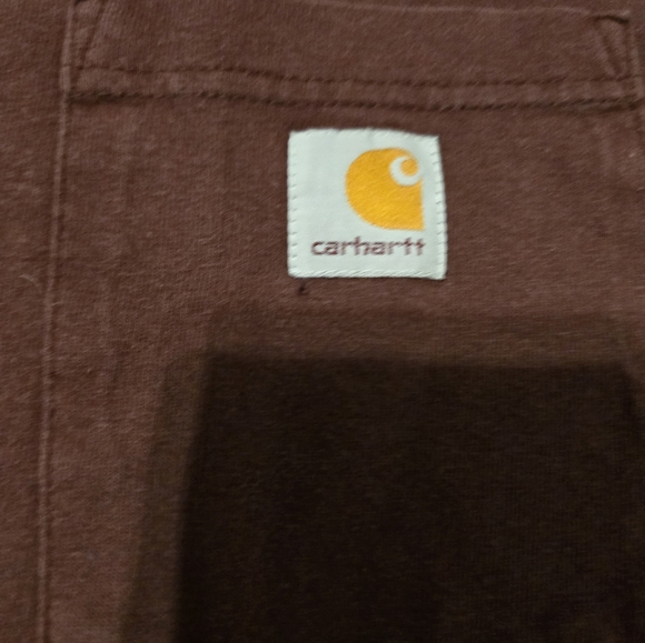 Distressed Maroon Carhartt Essential Pocket T Shirt - Picture 4 of 8